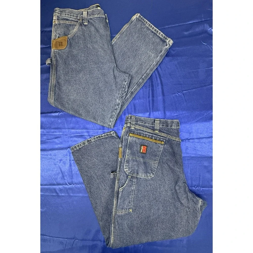 2 Wrangler Riggs Workwear Men's 42x32 Antique Indigo Blue Denim Carpenter Jeans